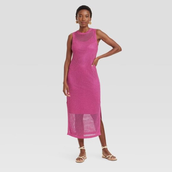 A New Day Swim Cover Up Maxi Long Dress Metallic Mesh Sleeveless Pink Size XL - Picture 1 of 8